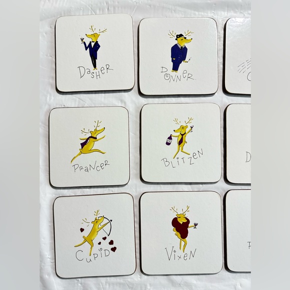 Pottery Barn Set of 9 Santa Reindeer Cork Backed Coasters - Picture 4 of 7